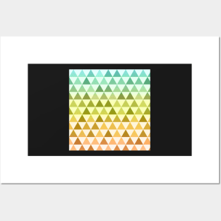 Orange and green triangle mosaic pattern Posters and Art